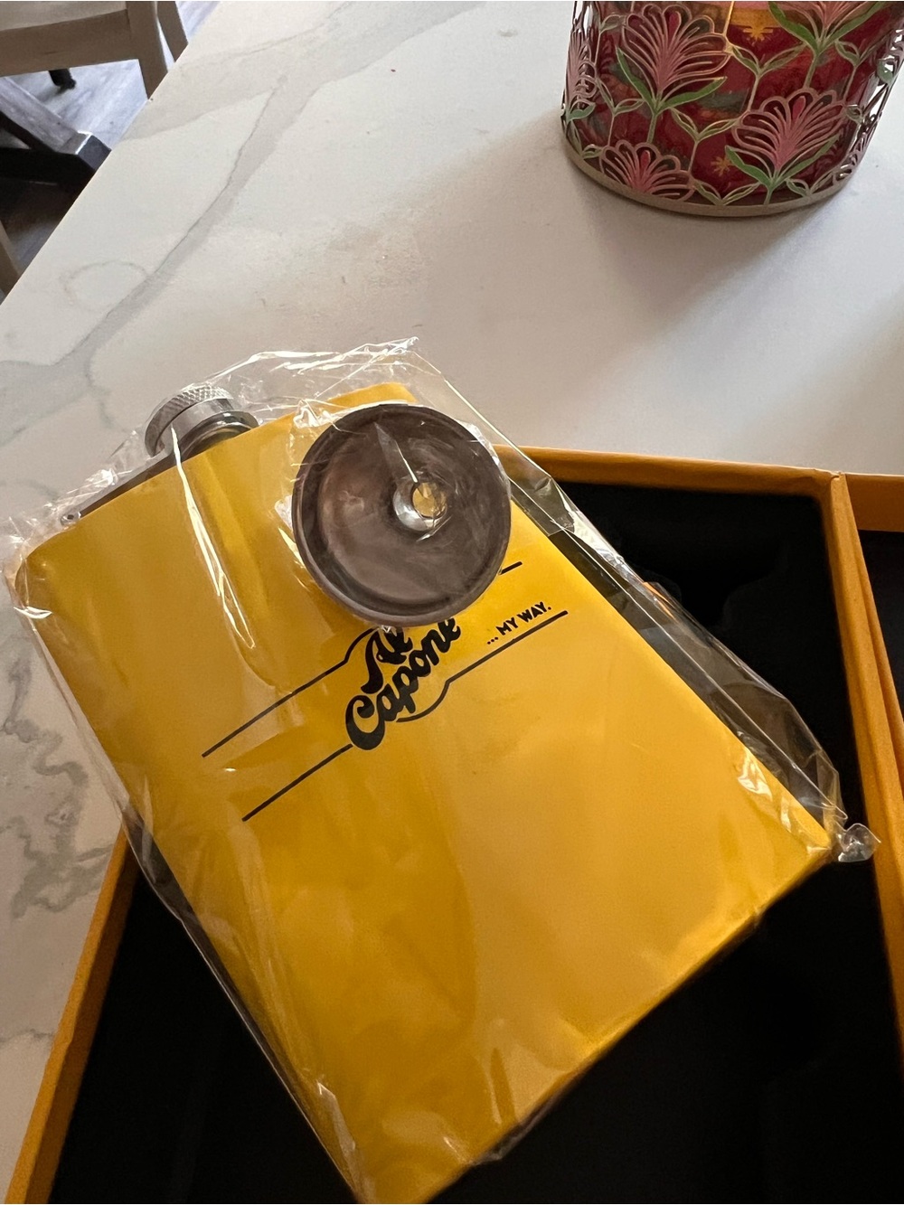 Capone Yellow Stainless Hip Flask with Funnel